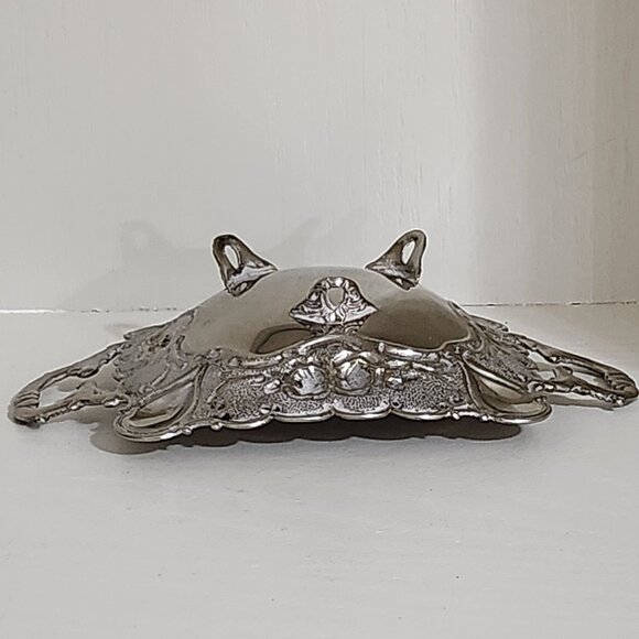 Vintage Silver-Plated Nut Bowl Embossed Floral Ornate Shallow Bowl With Feet - Picture 8 of 10